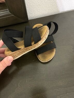 Kids Black Elastic Strap Espadrille Sandals